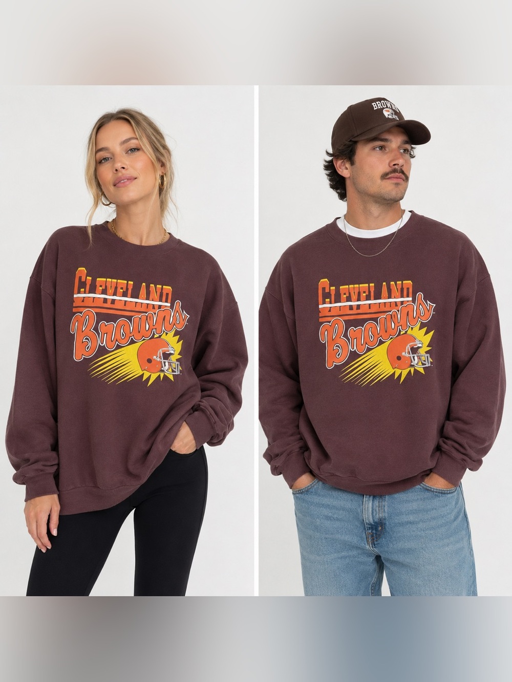Vintage 80s Cleveland Browns‎ Crewneck Sweatshirt XL Made in USA Trench NFL